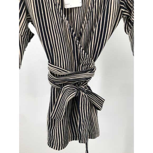 Free People Wrapped Around My Finger M Striped Knit Short Sleeve Wrap Blouse - Picture 5 of 10